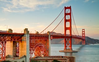 Картинка мост, Сан Франциско, опора, горы, san francisco, пролив, Золотые ворота, небо, облака