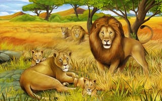 Картинка лев, львята, львица, король, зверей