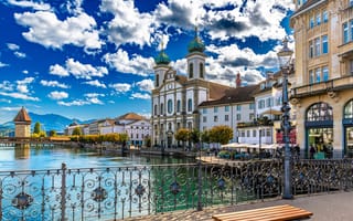 Картинка Облака, Дома, Мосты, Швейцария, Luzern
