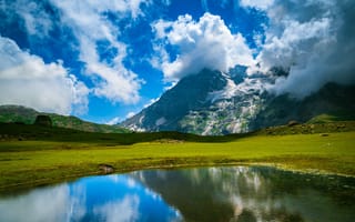 Картинка landscape, nature, meadow, natural, lake, mountain, lakes, mountains