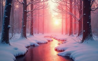 Картинка зима, лес, снег, forest, природа, деревья, река, nature