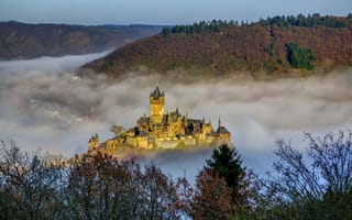Картинка Cochem, туман, город, замок, Германия, Reichsburg