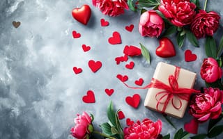 Картинка любовь, цветы, happy, День святого Валентина, love, романтика, heart, подарок