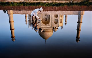 Картинка отражение, Индия, Steve McCurry, Тадж-Махал