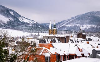 Картинка Дома, Горы, Германия, Снег, Крыша, Goslar