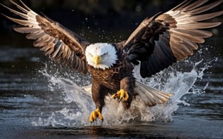 Картинка river, eagle, hunting