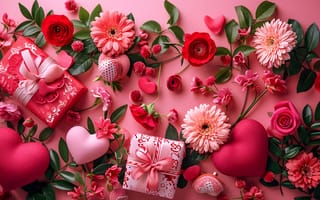Картинка любовь, цветы, happy, love, День святого Валентина, романтика, сердце, подарок