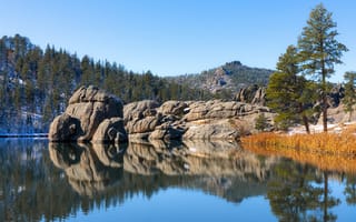 Картинка лес, горы, озеро, скалы, США