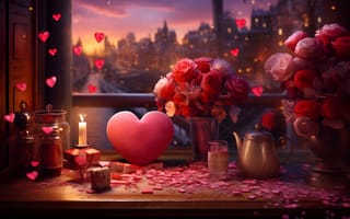 Картинка любовь, цветы, розы, сердце, подарок, happy, love, романтика