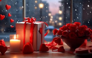 Картинка любовь, цветы, розы, happy, сердце, love, подарок, романтика