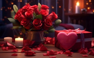 Картинка любовь, цветы, романтика, сердце, happy, подарок, розы, love