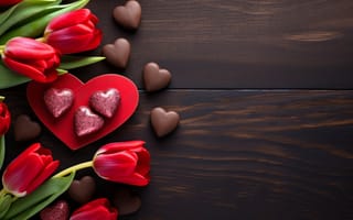 Картинка любовь, цветы, романтика, red, сердце, тюльпаны, love, подарок