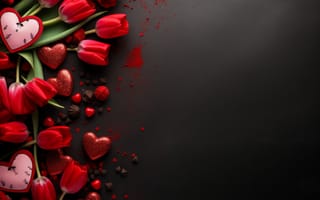 Картинка любовь, цветы, love, сердце, романтика, тюльпаны, red, подарок