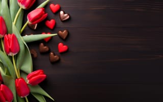 Картинка любовь, цветы, подарок, тюльпаны, сердце, red, love, романтика