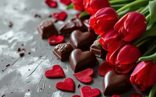 Картинка любовь, цветы, подарок, тюльпаны, love, сердце, red, романтика