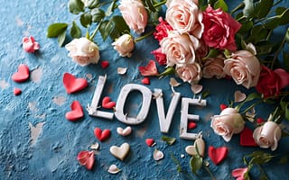 Картинка любовь, цветы, розы, День святого Валентина, happy, романтика, love, сердце