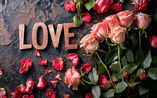 Картинка любовь, цветы, романтика, love, розы, happy, День святого Валентина, сердце