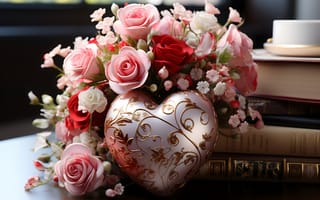 Картинка любовь, цветы, love, сердце, подарок, розы, романтика, happy