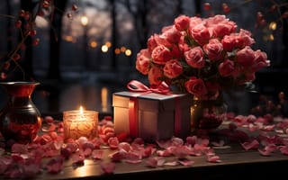 Картинка любовь, цветы, романтика, розы, подарок, сердце, love, happy