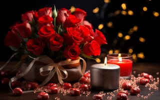Картинка любовь, цветы, сердце, happy, love, подарок, розы, романтика