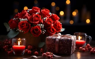 Картинка любовь, цветы, романтика, розы, подарок, happy, сердце, love