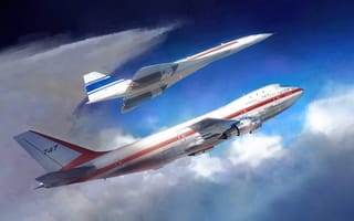 Картинка sky, clouds, vehicle, Boeing 747, Concorde, airplane
