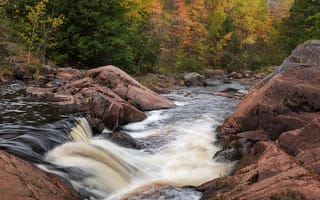 Картинка осень, лес, речка, камни