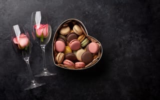 Картинка любовь, романтика, День святого Валентина, love, бокалы, сердце, happy, розы