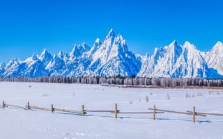 Картинка зима, снег, панорама, Grand Teton National Park, горы, США