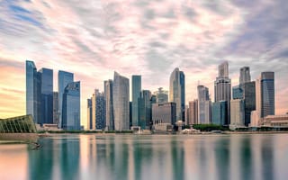 Картинка river, sky, reflection, singapore, sea, night, scene, panorama