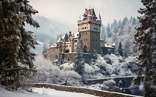 Картинка зима, снег, winter, замок, snowy, castle, mountins, горы