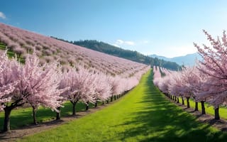Картинка деревья, парк, аллея, trees, сакура, весна, pink, цветение