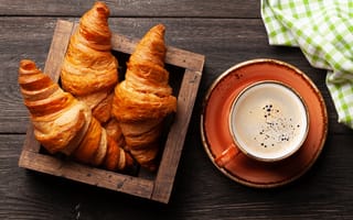 Картинка кофе, завтрак, выпечка, круассаны, croissant, чашка, breackfast, coffee cup