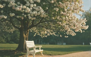 Картинка скамейка, ретро, blossom, park, дерево, sunshine, парк, весна