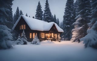 Картинка зима, лес, forest, хижина, домик, снег, house, winter