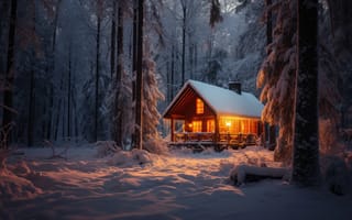 Картинка зима, лес, winter, хижина, снег, house, домик, forest