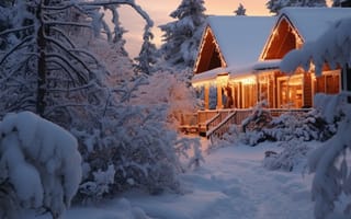Картинка зима, лес, house, хижина, домик, forest, winter, снег