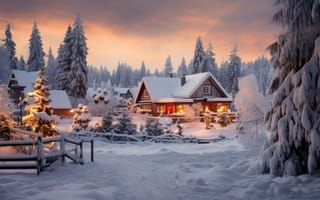 Картинка зима, снег, деревня, house, хижина, домик, snow, winter