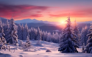 Картинка зима, лес, горы, winter, forest, снег, snow, елки