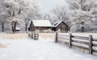 Картинка зима, снег, winter, деревня, хижина, домик, snow, house
