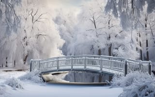 Картинка зима, снег, park, winter, landscape, bridge, парк, мост