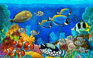Картинка рыбы, кораллы, море, морское дно