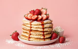 Картинка завтрак, сливки, блины, breakfast, клубника, cream, strawberry, крем
