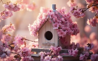Картинка цветы, весна, flowers, скворечник, blossom, pink, spring, цветение