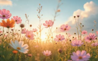 Картинка поле, цветы, colorful, весна, flowers, blossom, spring, луг