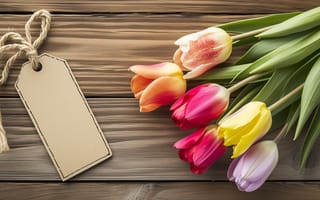 Картинка цветы, букет, spring, tulips, flowers, открытка, colorful, тюльпаны
