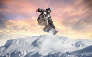 Картинка sport, snowboard, suit, winter, training, vacation, sunset