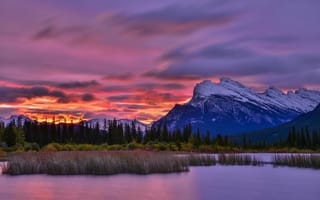 Картинка sky, trees, lake, nature, Mountains, sunset, clouds, landscape