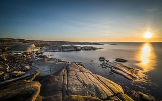 Картинка море, камни, побережье, рассвет, утро