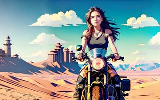 Картинка girl, art, motorcycle